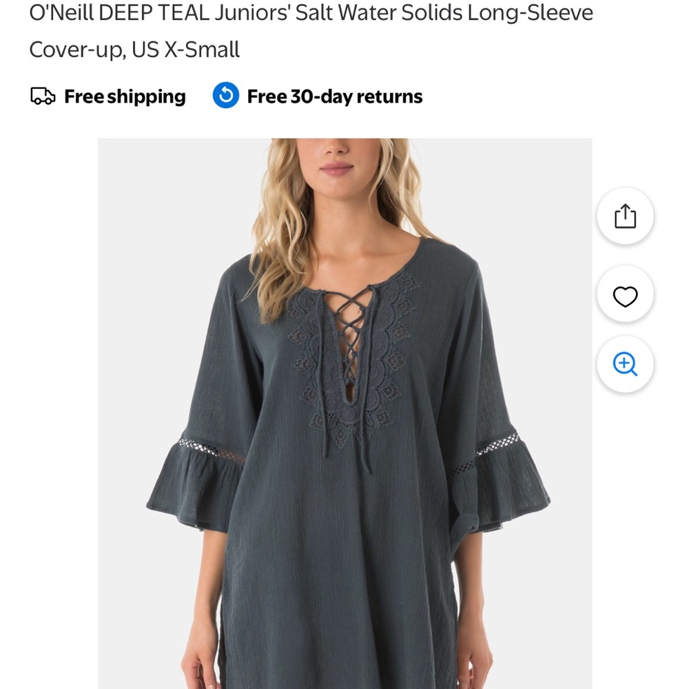 Sage Gray Lace-Up Tunic Cover up 100% Cotton